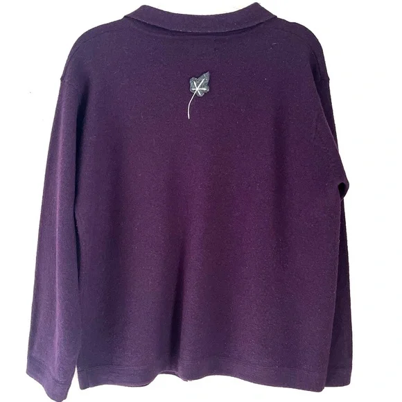 Vintage Coldwater Creek Purple Boiled Wool Appliqué leaves Jacket Coat sz PS - Picture 8 of 13